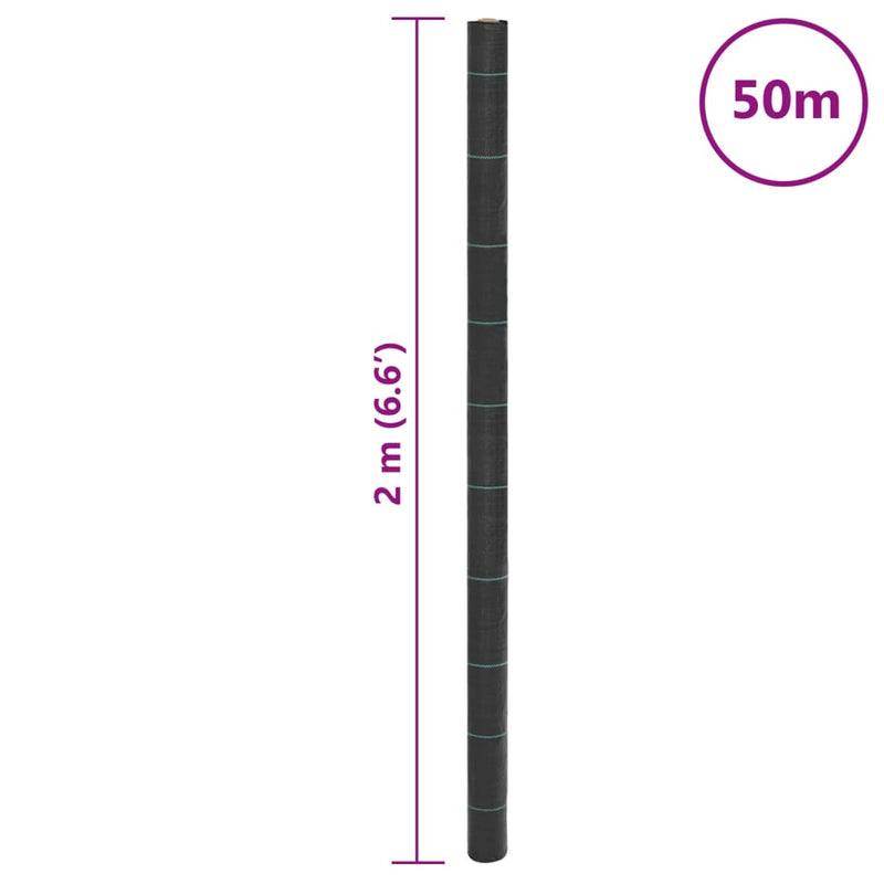 vidaXL fekete PP talajtakaró membrán 2x50 m