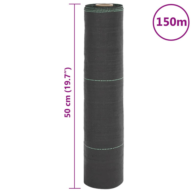 vidaXL fekete PP talajtakaró membrán 0,5x150 m