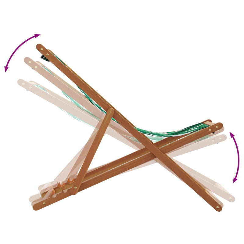 vidaXL 2 db összecsukható levélmintás szövet és tömör fa strandszék