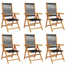 vidaXL 6 db fekete tömör akácfa dönthető kerti szék