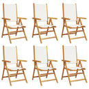 vidaXL 6 db krémfehér szövet és tömör fa dönthető kerti szék