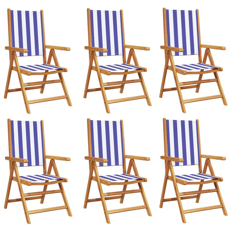 vidaXL 6 db kék és fehér szövet és tömör fa dönthető kerti szék