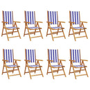 vidaXL 8 db kék és fehér szövet és tömör fa dönthető kerti szék