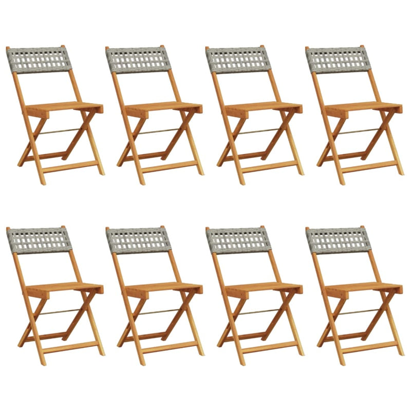 vidaXL 8 db szürke polyrattan és tömör fa összecsukható kerti szék