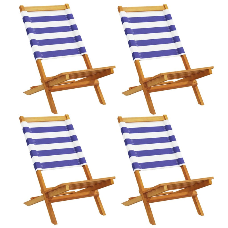 vidaXL 4 db kék és fehér szövet és tömör fa összecsukható kerti szék