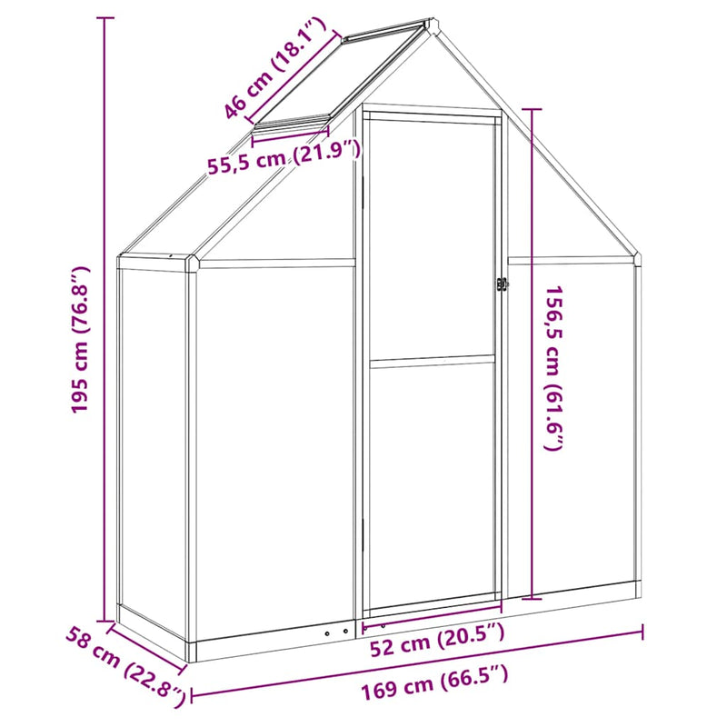 vidaXL antracitszürke alumínium melegház alapvázzal 169 x 58 x 195 cm
