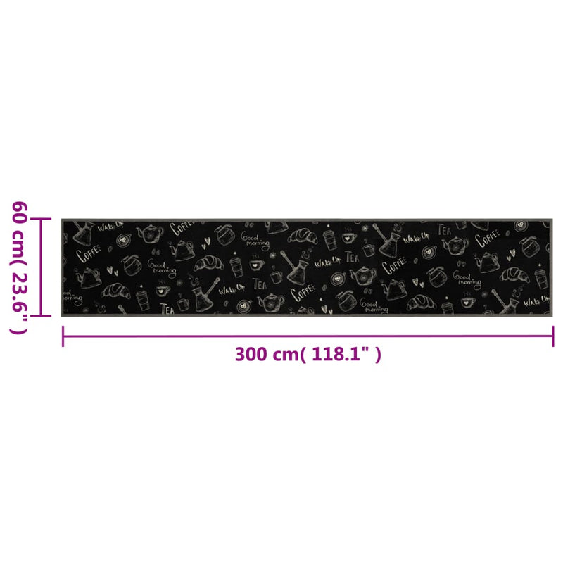 vidaXL fekete reggeli mintás mosható bársony konyhaszőnyeg 60x300 cm