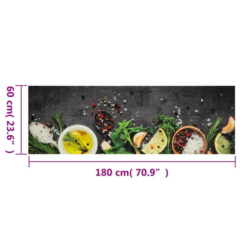 vidaXL mosható fűszermintás bársony konyhaszőnyeg 60x180 cm