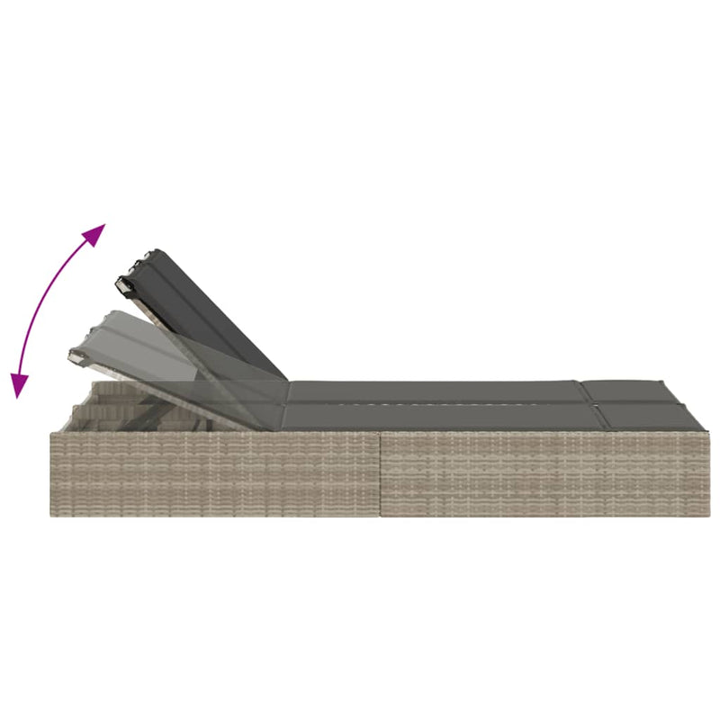 vidaXL világosszürke polyrattan dupla napozóágy párnával