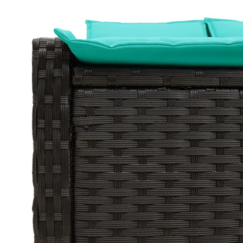vidaXL fekete polyrattan kétszemélyes napozóágy párnákkal