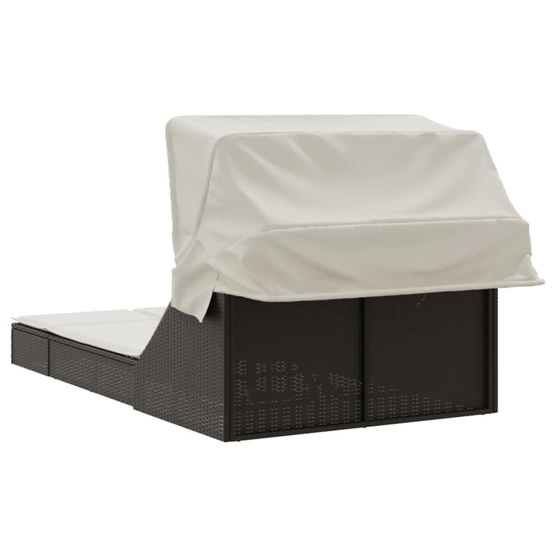 vidaXL barna polyrattan dupla napozóágy tetővel és párnával