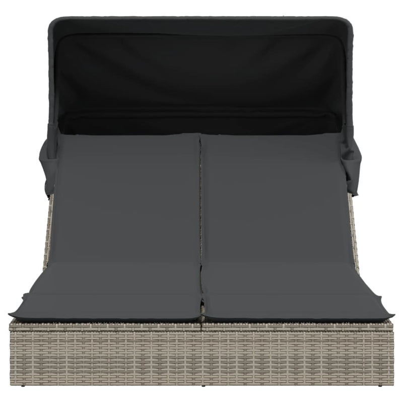 vidaXL szürke polyrattan dupla napozóágy tetővel és párnával