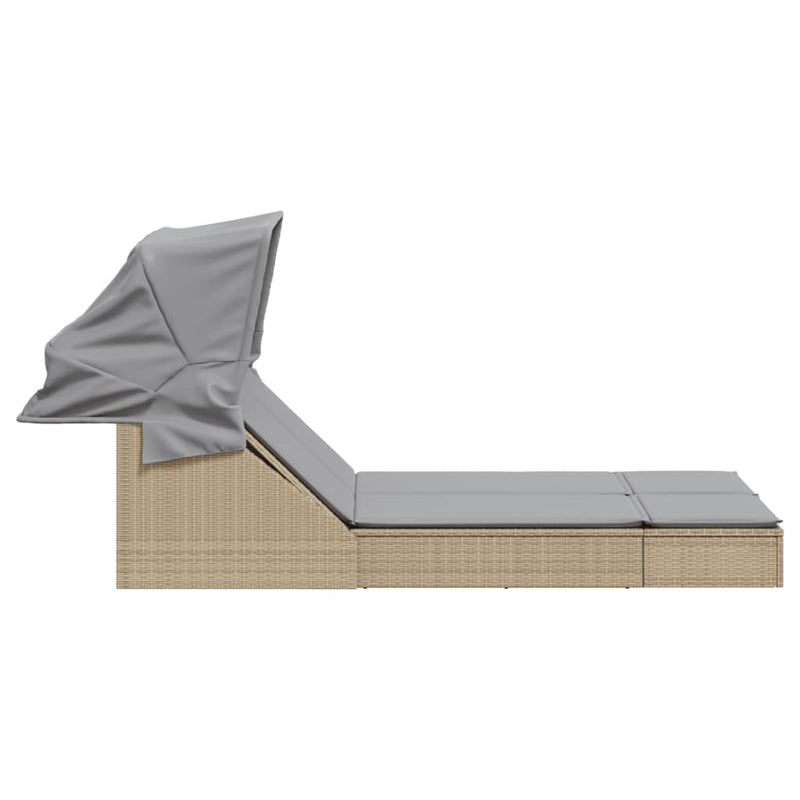 vidaXL bézs polyrattan dupla napozóágy tetővel és párnával