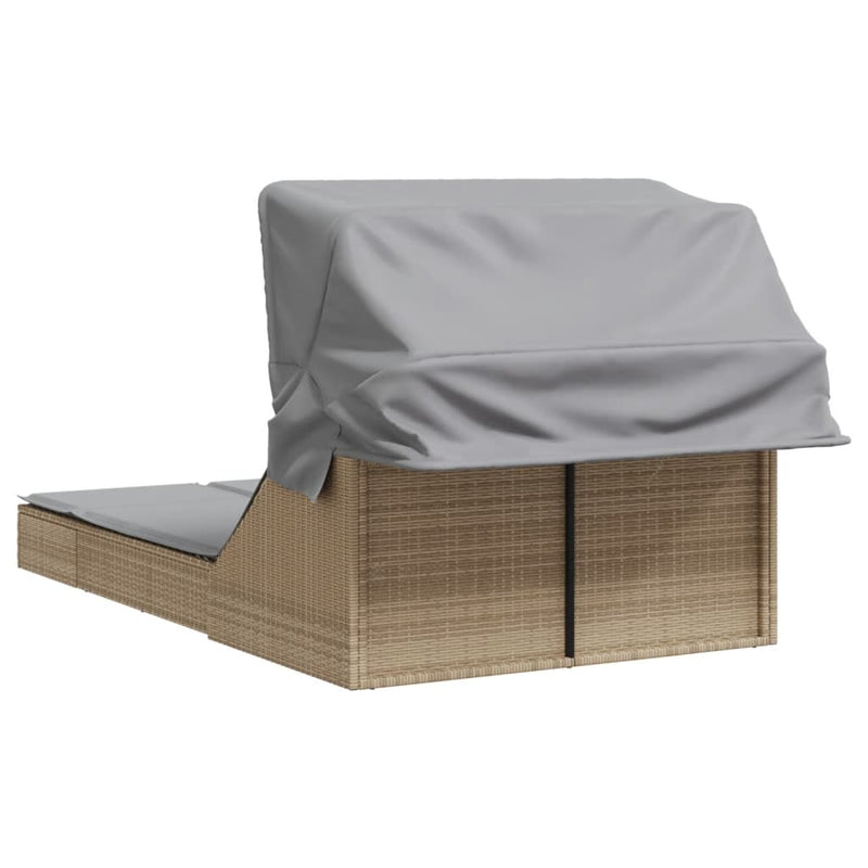 vidaXL bézs polyrattan dupla napozóágy tetővel és párnával