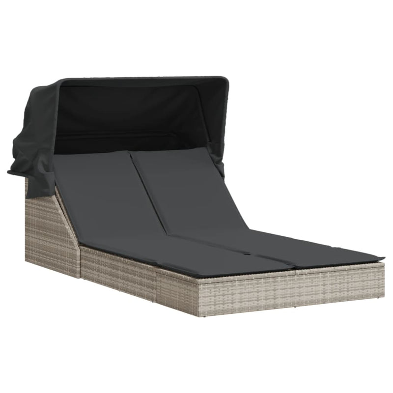 vidaXL világosszürke polyrattan dupla napozóágy tetővel és párnával