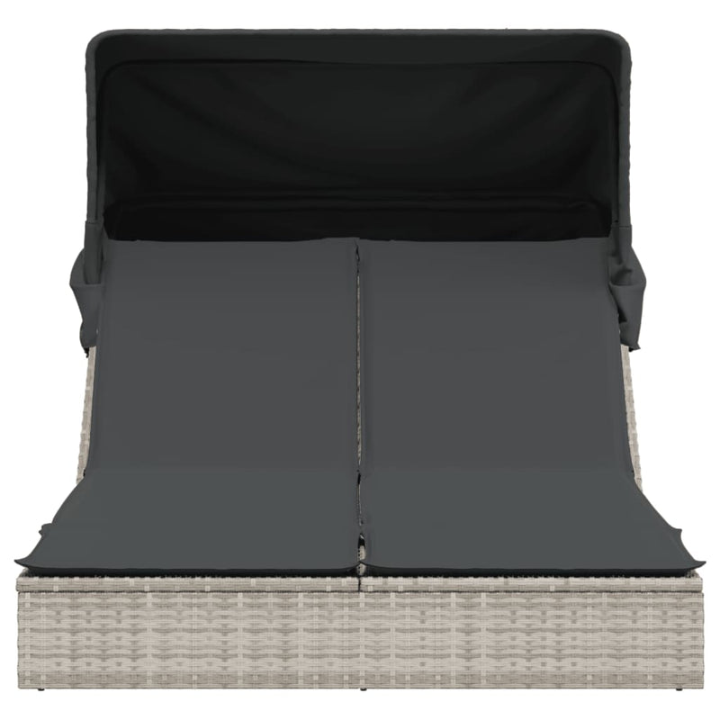 vidaXL világosszürke polyrattan dupla napozóágy tetővel és párnával