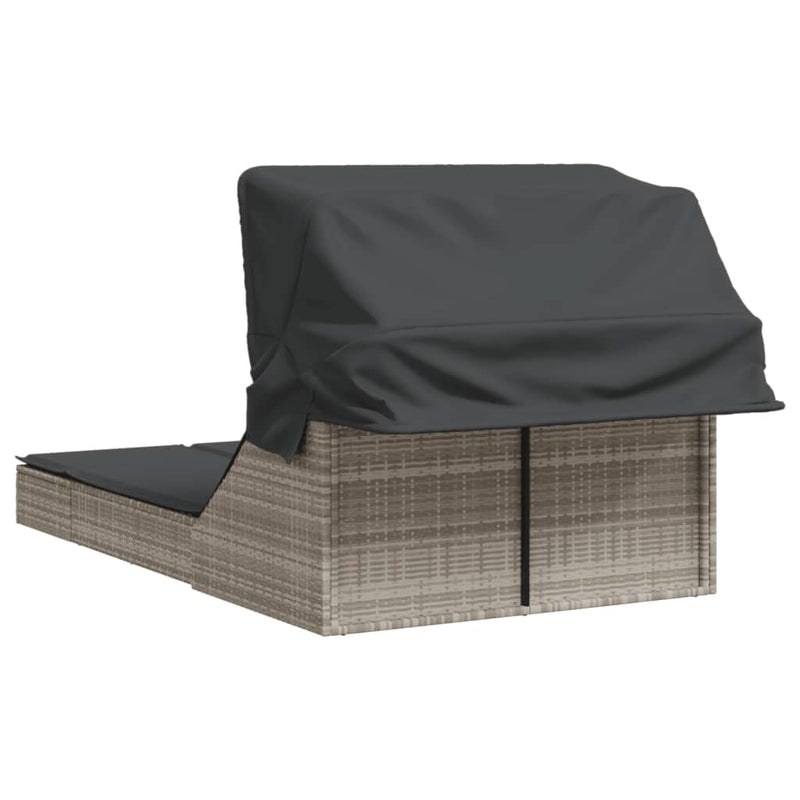 vidaXL világosszürke polyrattan dupla napozóágy tetővel és párnával