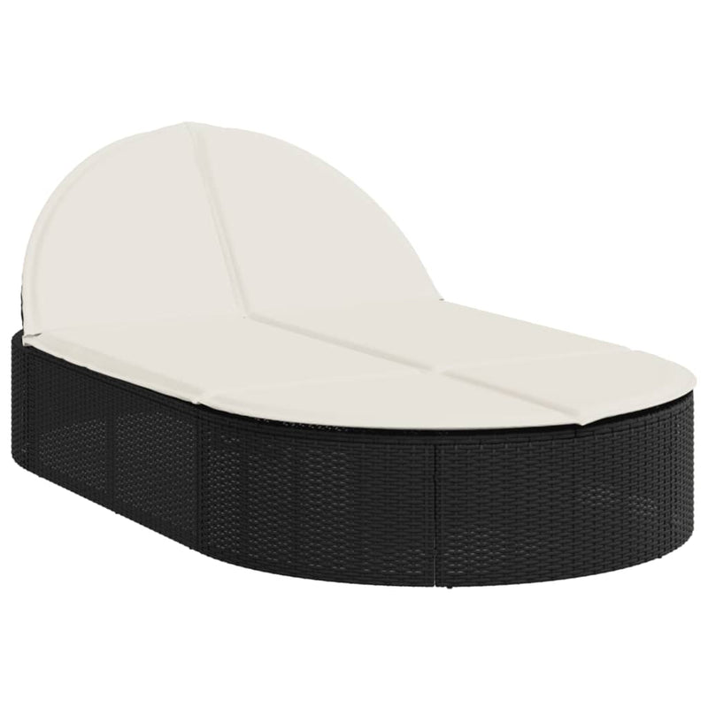 vidaXL fekete polyrattan dupla napozóágy párnával