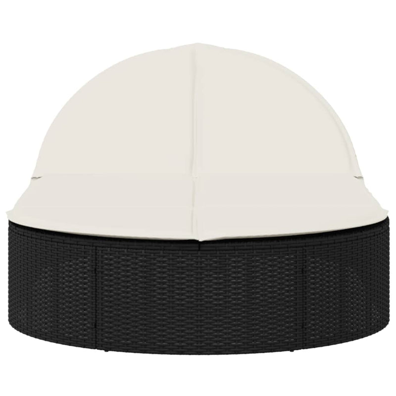 vidaXL fekete polyrattan dupla napozóágy párnával