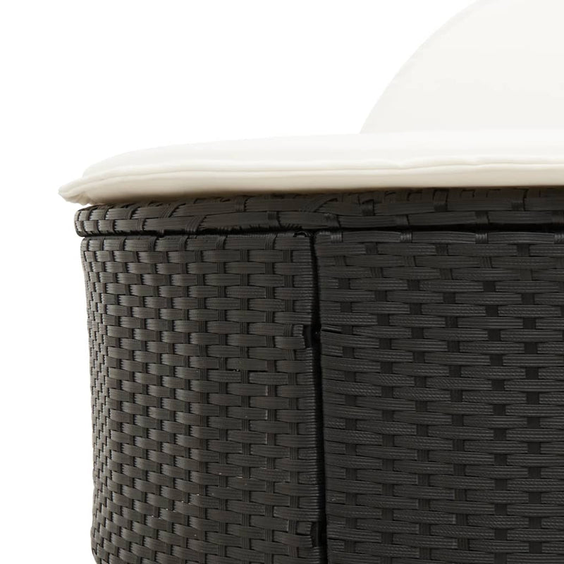 vidaXL fekete polyrattan dupla napozóágy párnával