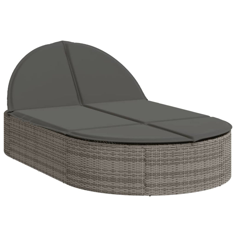 vidaXL szürke polyrattan dupla napozóágy párnával