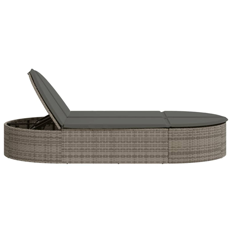 vidaXL szürke polyrattan dupla napozóágy párnával