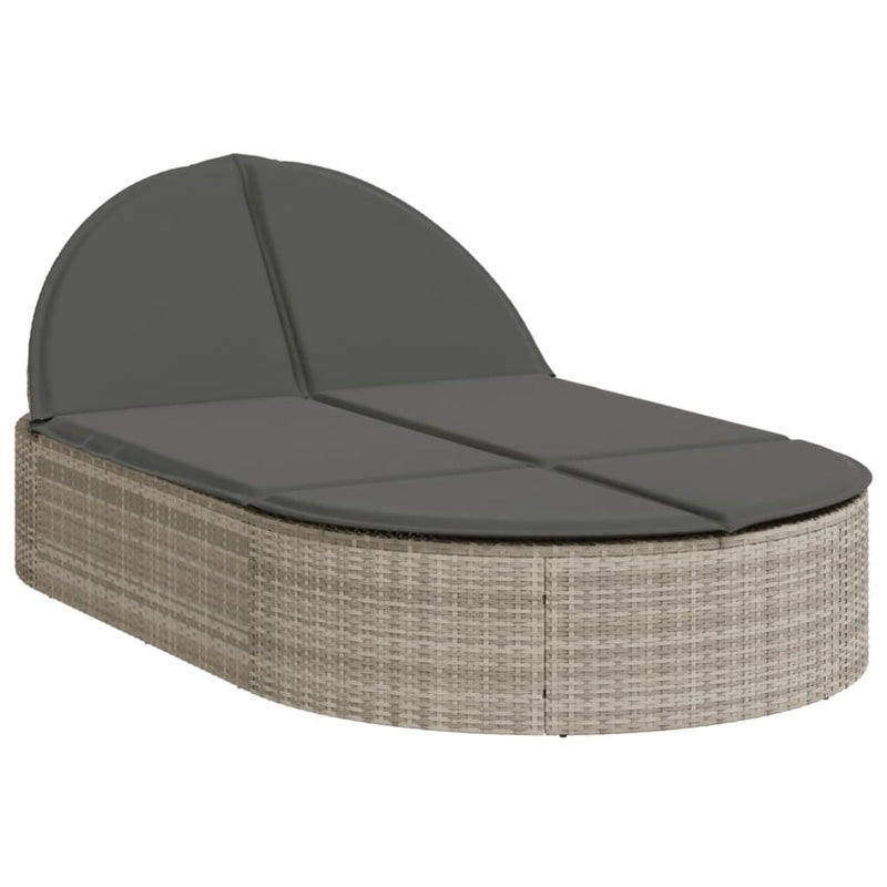 vidaXL világosszürke polyrattan dupla napozóágy párnával