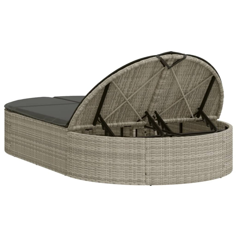 vidaXL világosszürke polyrattan dupla napozóágy párnával