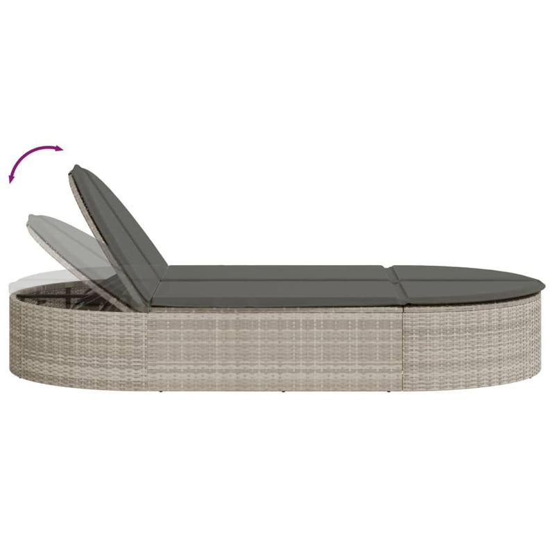 vidaXL világosszürke polyrattan dupla napozóágy párnával
