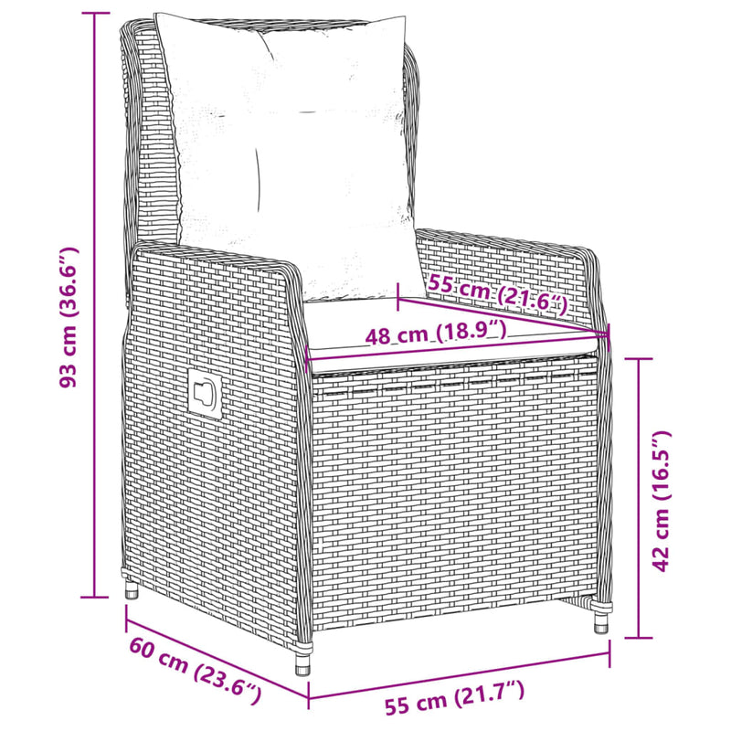 vidaXL 2 db szürke polyrattan dönthető kerti szék