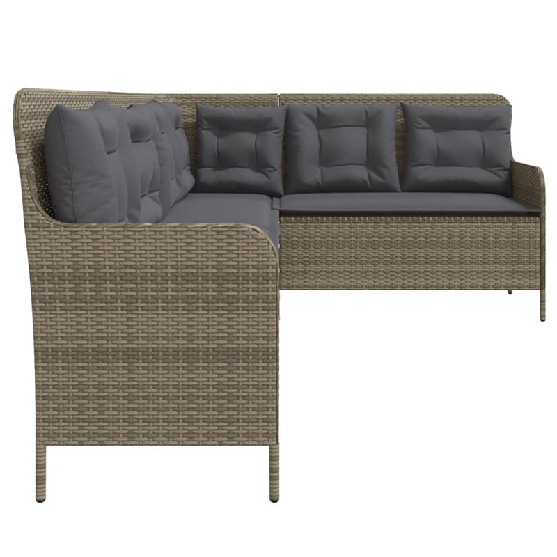 vidaXL szürke polyrattan L-alakú kerti kanapé párnákkal