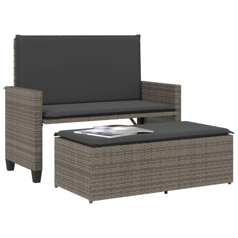 vidaXL szürke polyrattan kerti pad párnával és lábtartóval