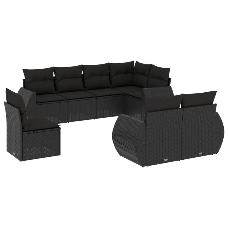 vidaXL 8 részes fekete polyrattan kerti ülőgarnitúra párnákkal