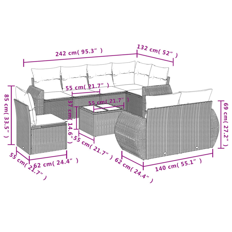 vidaXL 8 részes barna polyrattan kerti ülőgarnitúra párnákkal