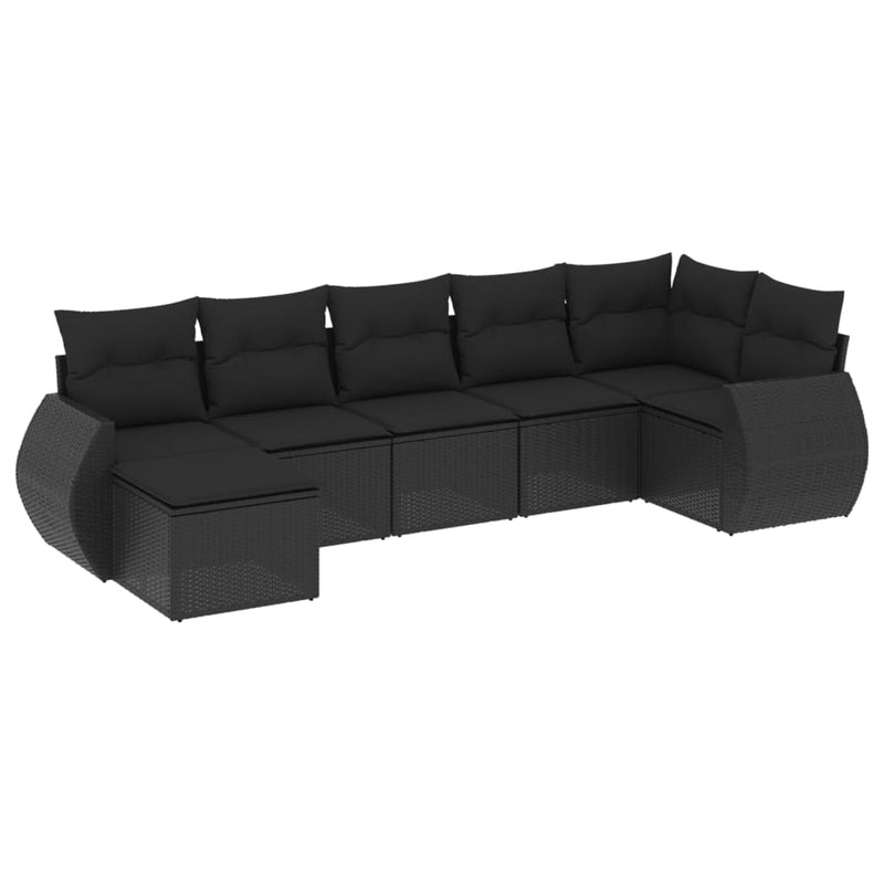 vidaXL 7 részes fekete polyrattan kerti ülőgarnitúra párnával