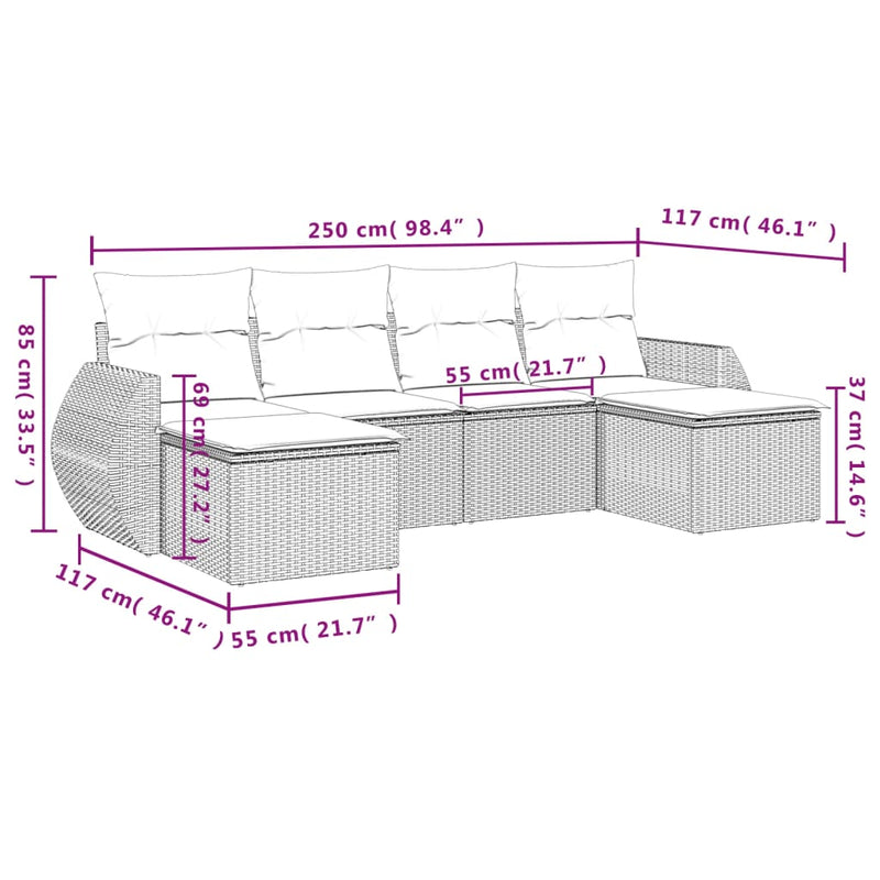 vidaXL 6 részes szürke polyrattan kerti ülőgarnitúra párnákkal