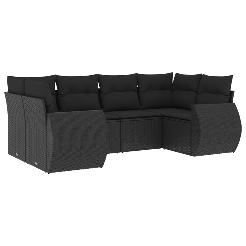 vidaXL 6 részes fekete polyrattan kerti ülőgarnitúra párnákkal
