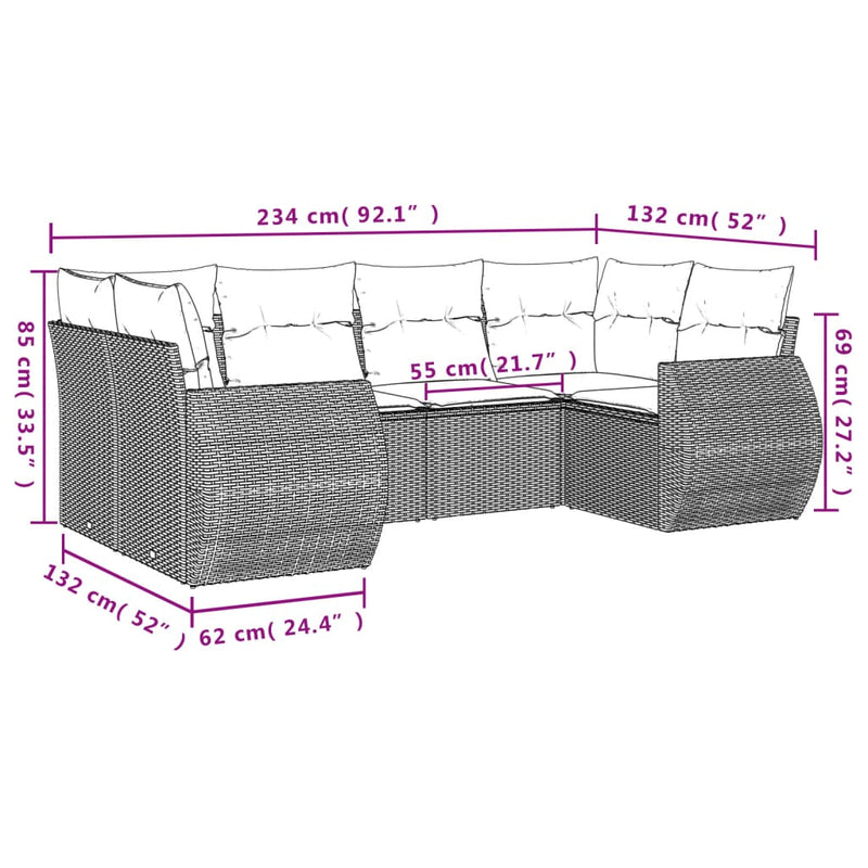 vidaXL 6 részes világosszürke polyrattan kerti ülőgarnitúra párnákkal