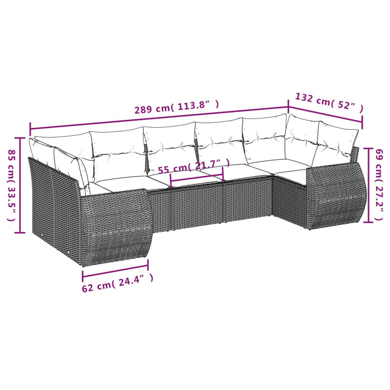 vidaXL 7 részes szürke polyrattan kerti ülőgarnitúra párnákkal