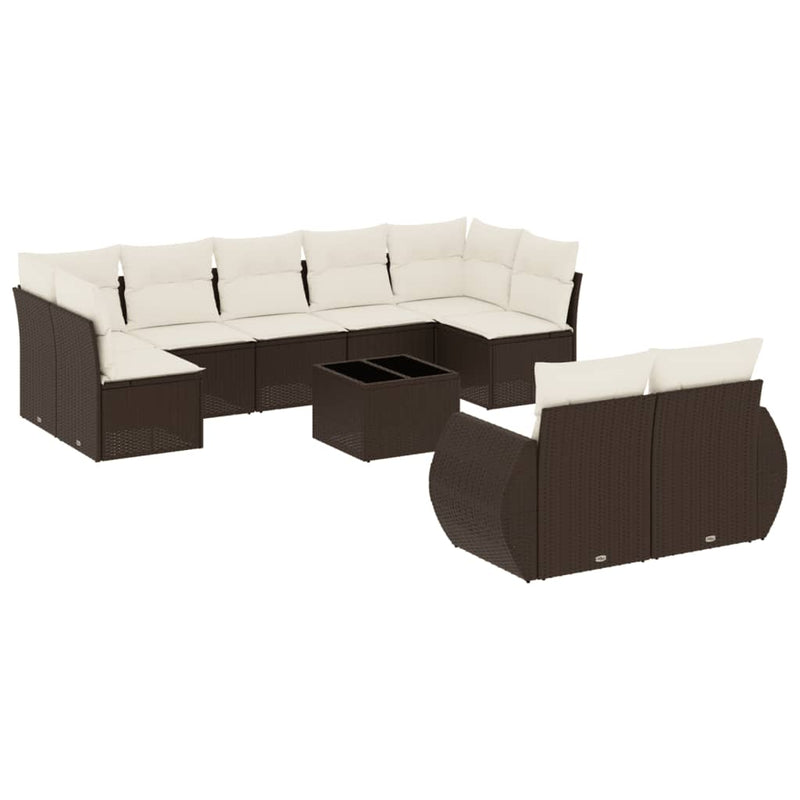 vidaXL 10 részes barna polyrattan kerti ülőgarnitúra párnákkal