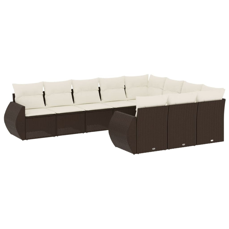 vidaXL 10 részes barna polyrattan kerti ülőgarnitúra párnákkal