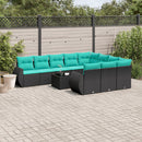 vidaXL 11 db fekete polyrattan kerti kanapégarnitúra párnákkal
