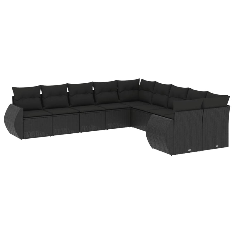 vidaXL 10 részes fekete polyrattan kerti ülőgarnitúra párnákkal