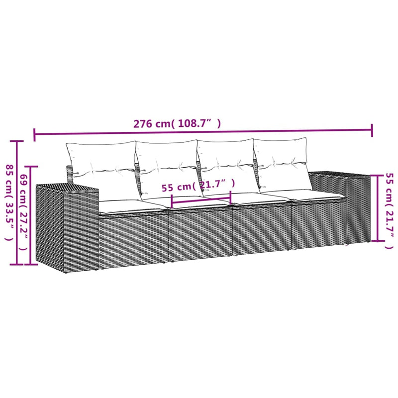 vidaXL 4 részes fekete polyrattan kerti ülőgarnitúra párnákkal