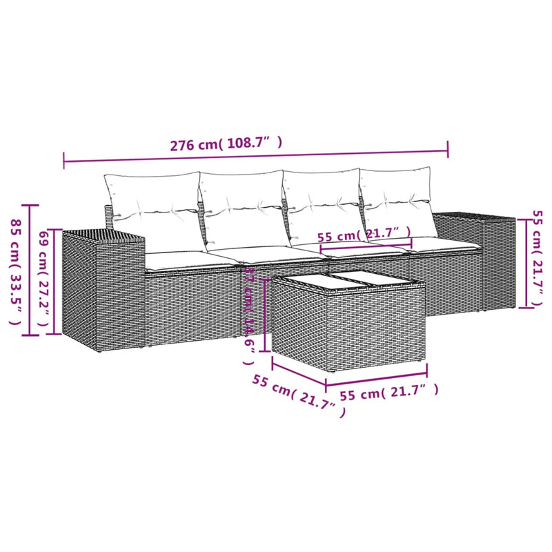 vidaXL 5 részes világosszürke polyrattan kerti ülőgarnitúra párnákkal