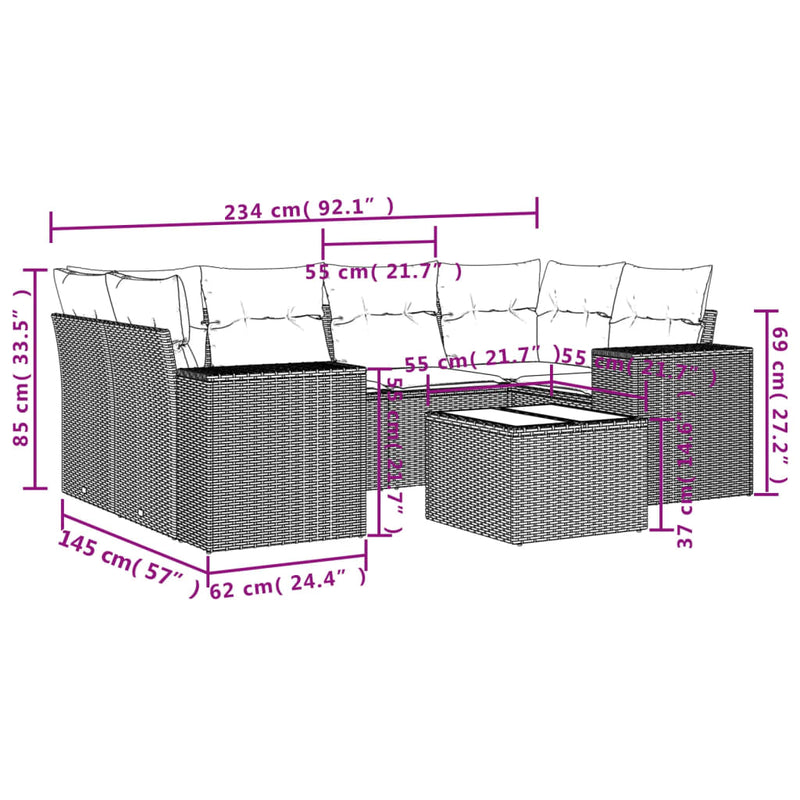 vidaXL 7 részes szürke polyrattan kerti ülőgarnitúra párnákkal