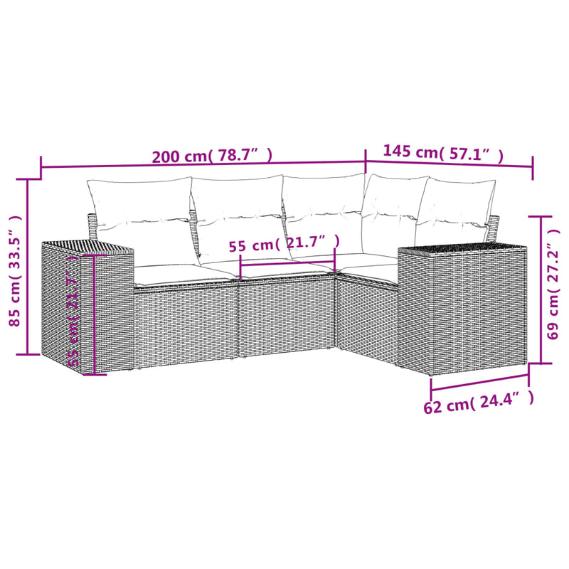 vidaXL 4 részes szürke polyrattan kerti ülőgarnitúra párnákkal