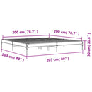vidaXL füstös tölgyszínű szerelt fa és fém ágykeret 200 x 200 cm