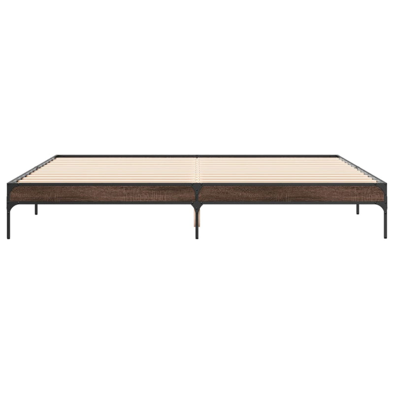 vidaXL barna tölgyszínű szerelt fa és fém ágykeret 200 x 200 cm