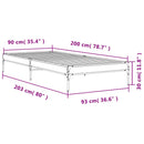 vidaXL fekete szerelt fa és fém ágykeret 90 x 200 cm